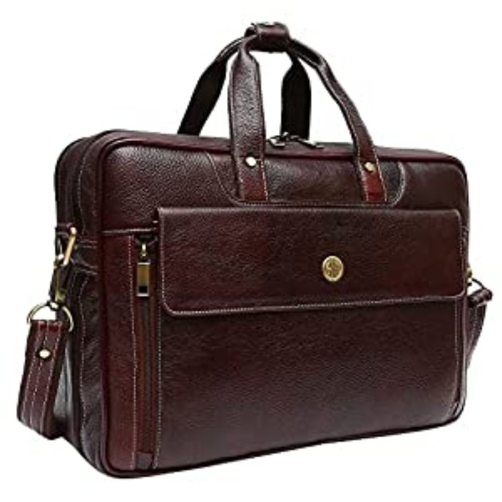 Jack&Chris Leather Briefcase for Men,Business Travel Laptop Messenger Bags